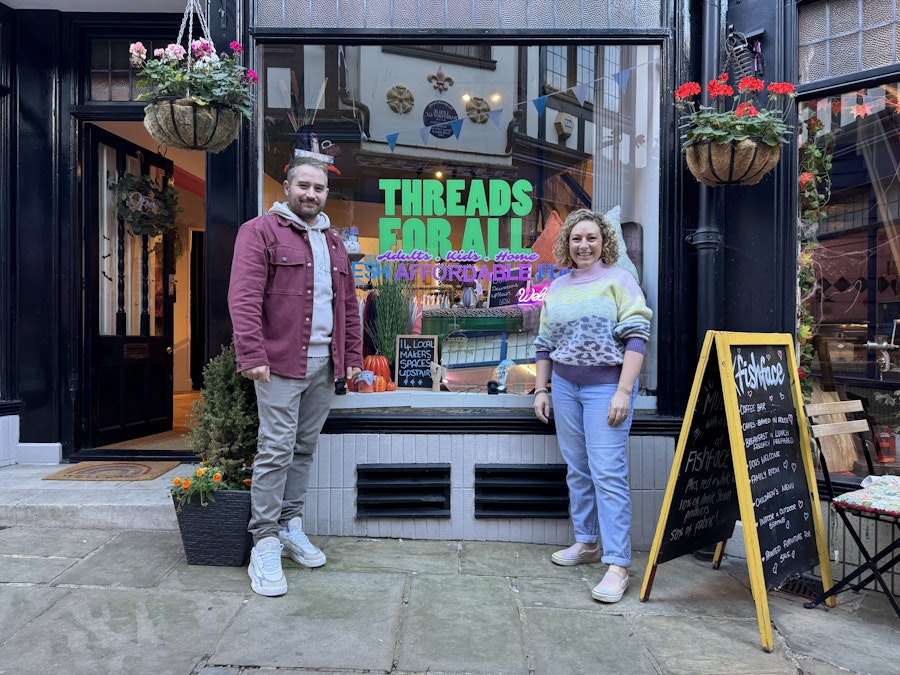 Founders Will and Jenny outside Threads for All in Ipswich